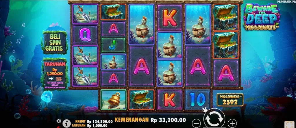 Tampilan Game Beware The Deep Megaways